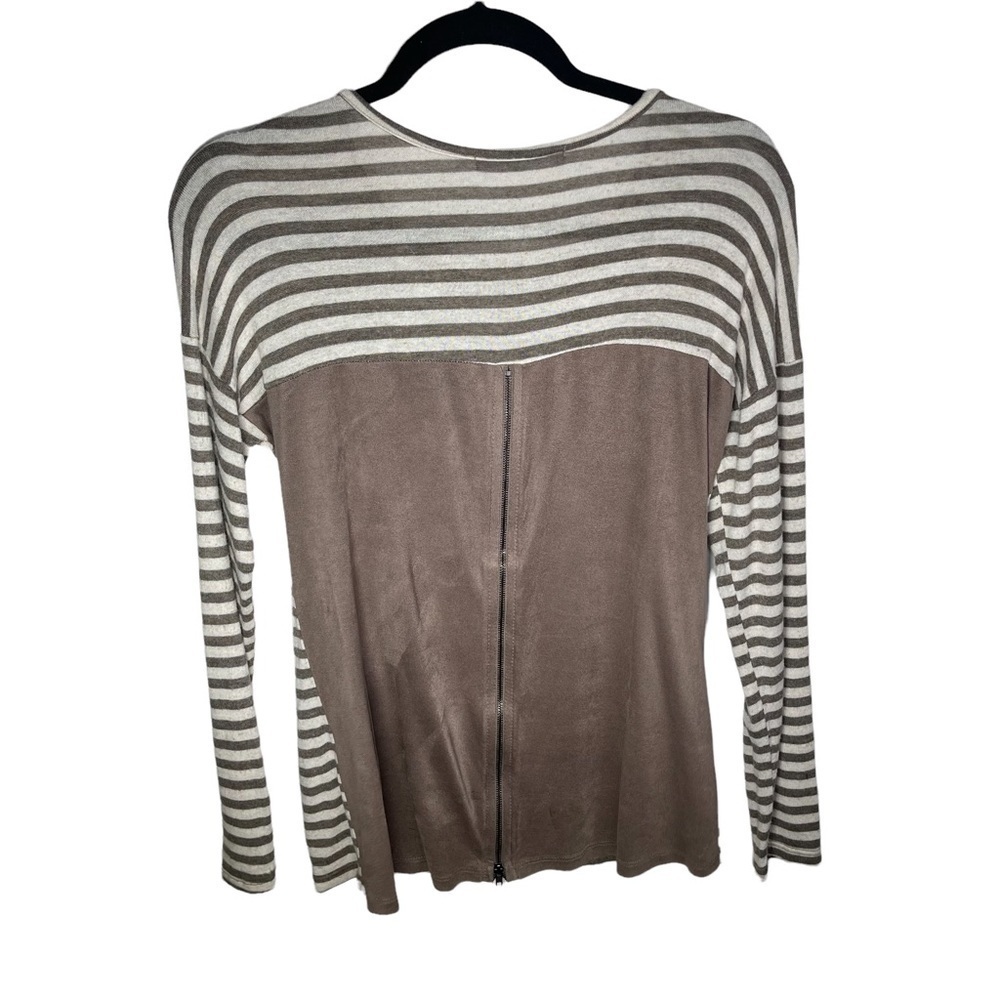 Potter’s Pot Striped Long Sleeve Shirt Suede Zip Back Small - Picture 5 of 7